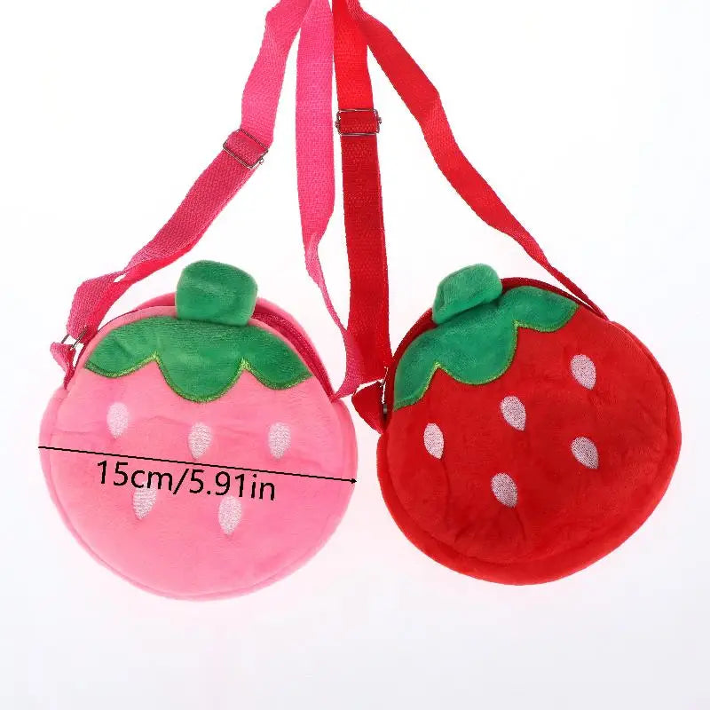 Adorable Cartoon Strawberry Plush Purse Crossbody Bag for Kids, Adults