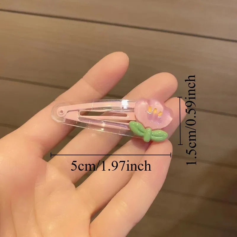 2pcs Cute Cartoon Duck Hair Clips Sweet Tulip Flower BB Hairpins for Girls Transparent Yellow Duckling Side Bangs Accessories
