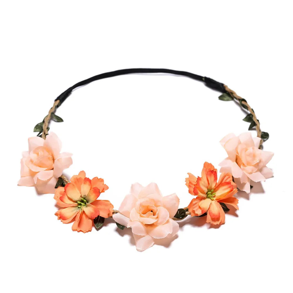 Women Bridal Girl Rose Flowers Head Hoop Crown Headband Wedding Headpiece Hair Band Accessories Artificial Wreaths Garland