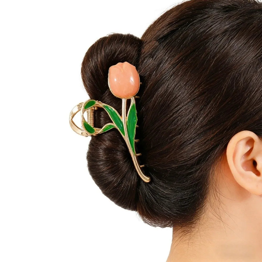 Fashion Metal Flower Hair Clips Exquisite Lily Tulip Rose Shark Clip Advanced Non-Slip Hair Claw Hair Accessories