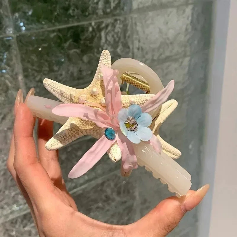 Cute Ocean Starfish Hair Claw Flower Starfish Shell Hairpins Crab Hair Clips for Woman girls Vacation Beach Hair Accessories cruise holiday party special occasion