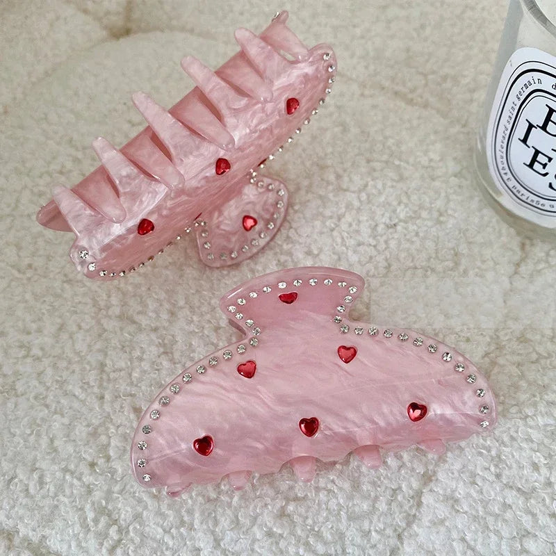 Diamond Heart Pink Hair  Claw  Clip