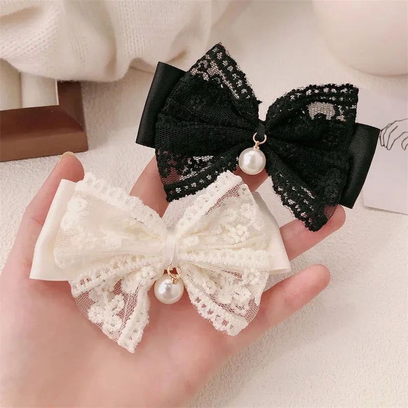 2/4pcs lace bow hair clip, pearl bow, bangs clip, side hair clip, hair accessory, hairpin pretty girls ladies