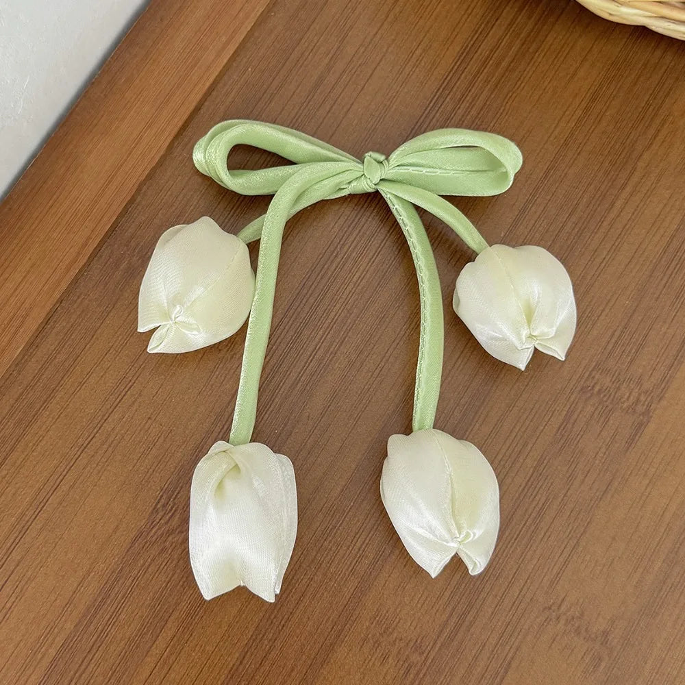 Beautiful Chiffon Tulip Hair Clips for Girls Light Pink Elegant Floral Hair Clips New Product Headwear Amsterdam trip tulips from Amsterdam holiday cruise