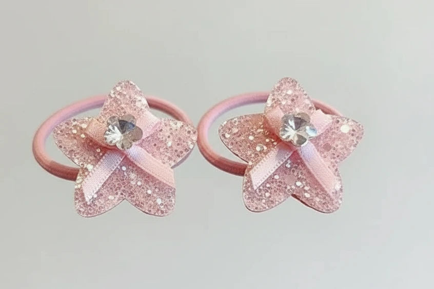 Pink Shiny Rhinestone Rabbit Headwear Baby Girl Sequin Star Hair Clips Elastic Rubber Bands Sweet Princess Kids Hair Accessories