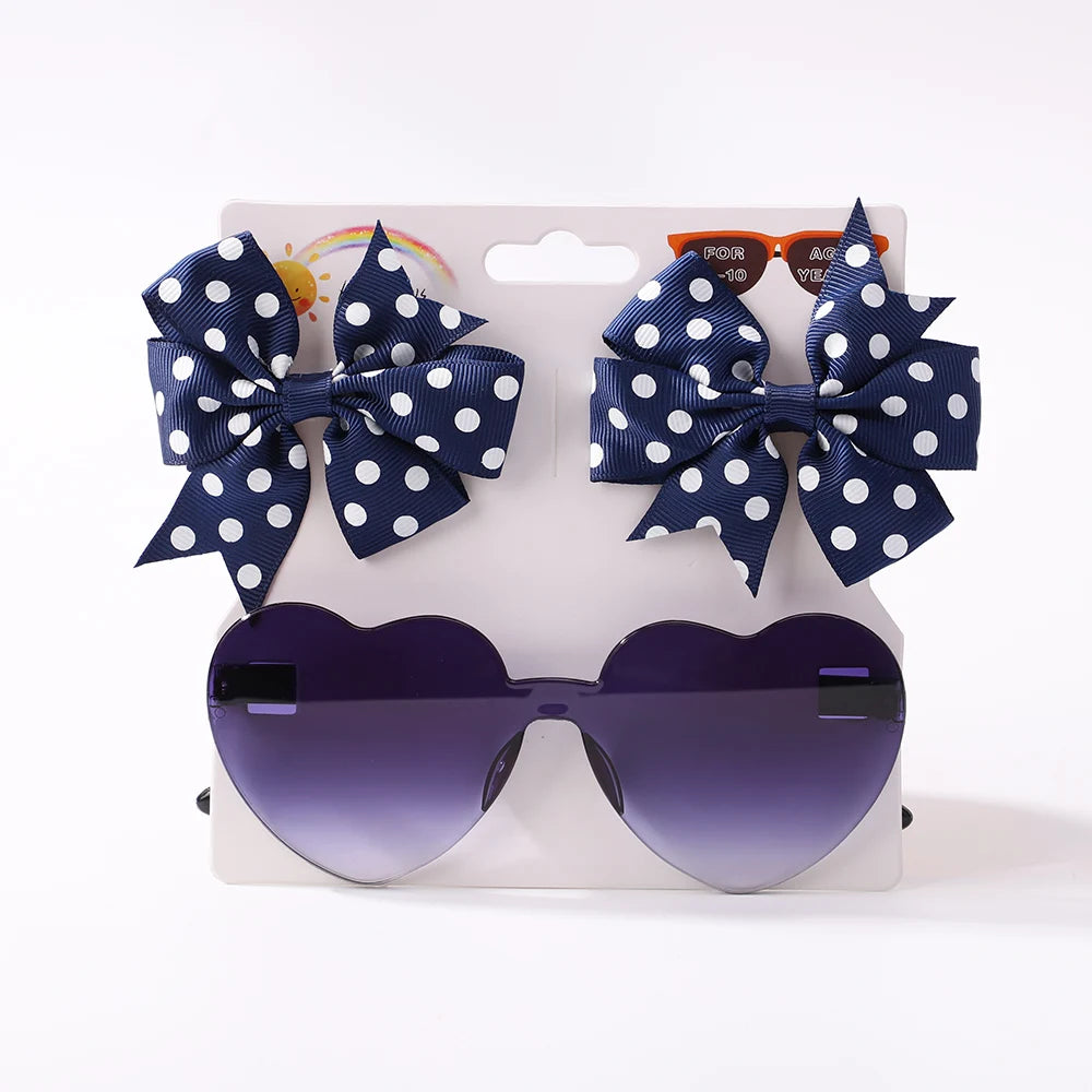 3Pcs/Pack Solid Dot Hair Bows Clip Girls Boutique Bowknot Hair Clips Kids Colorful Heart Sun Glasses Children Hair Accessories toddler photo shoot prop sent without the card packaging