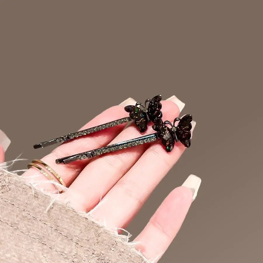 2Pcs/set Super Fairy Rhinestone Butterfly Hairpins Cute and Sweet Women's Bangs Side Clip Korean Style Hair Clip Headdress