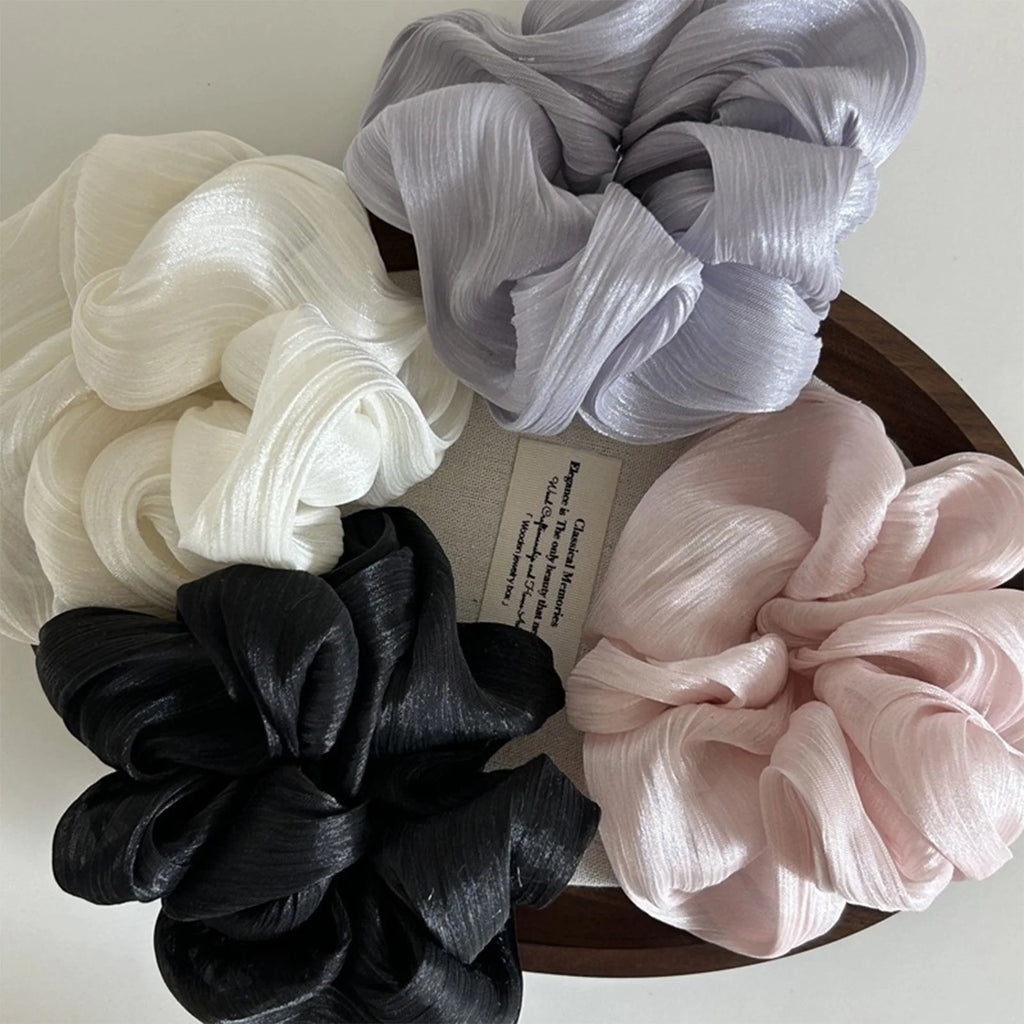 Pearl Sheen Hair Scrunchies for Women High Gloss Hair Bands Thick Elastic Ponytail Holders Elegant for Bridal Casual Occasions