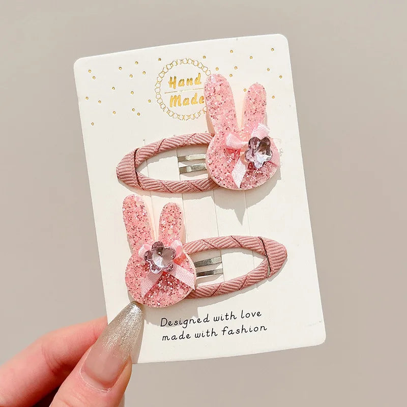 Pink Shiny Rhinestone Rabbit Headwear Baby Girl Sequin Star Hair Clips Elastic Rubber Bands Sweet Princess Kids Hair Accessories