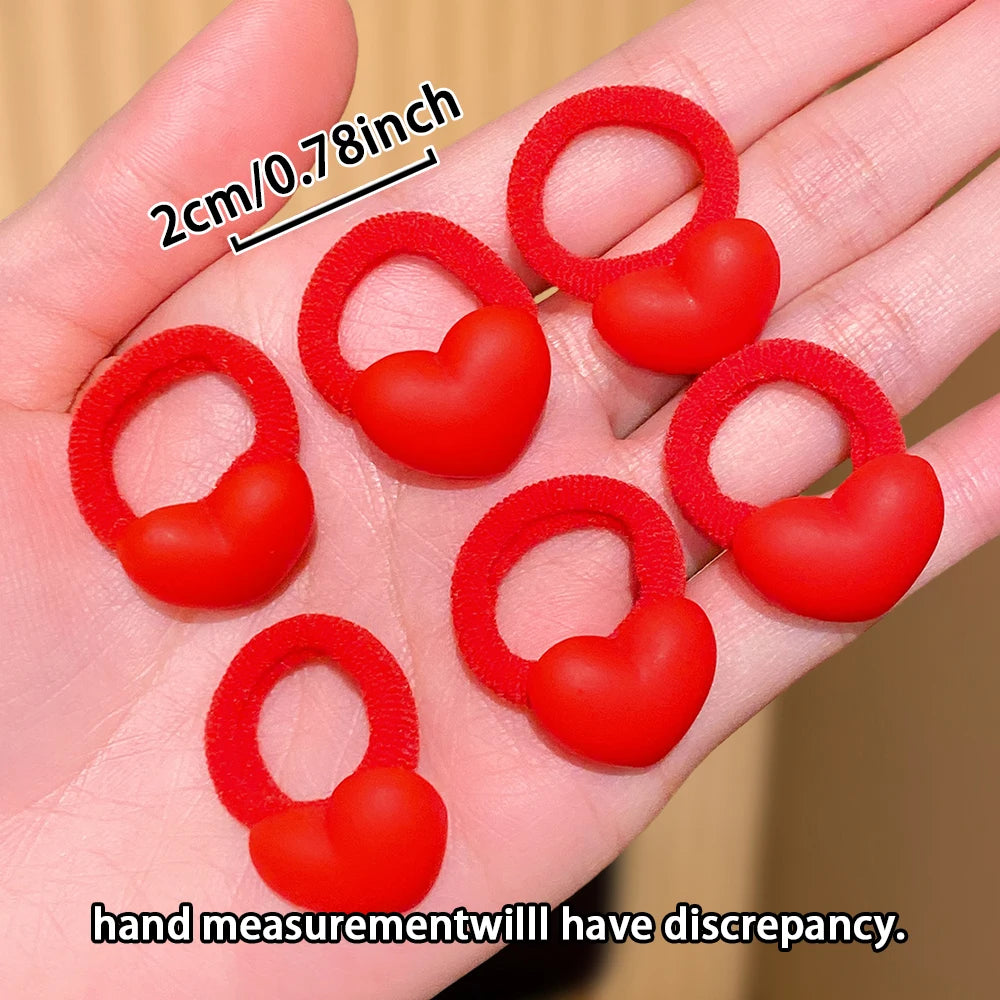 10pcs Red Heart Hair Ties Cute And Sweet Suitable Gift for Girls Enhances Styling Sweetness Ideal for Daily And Festive Occasion