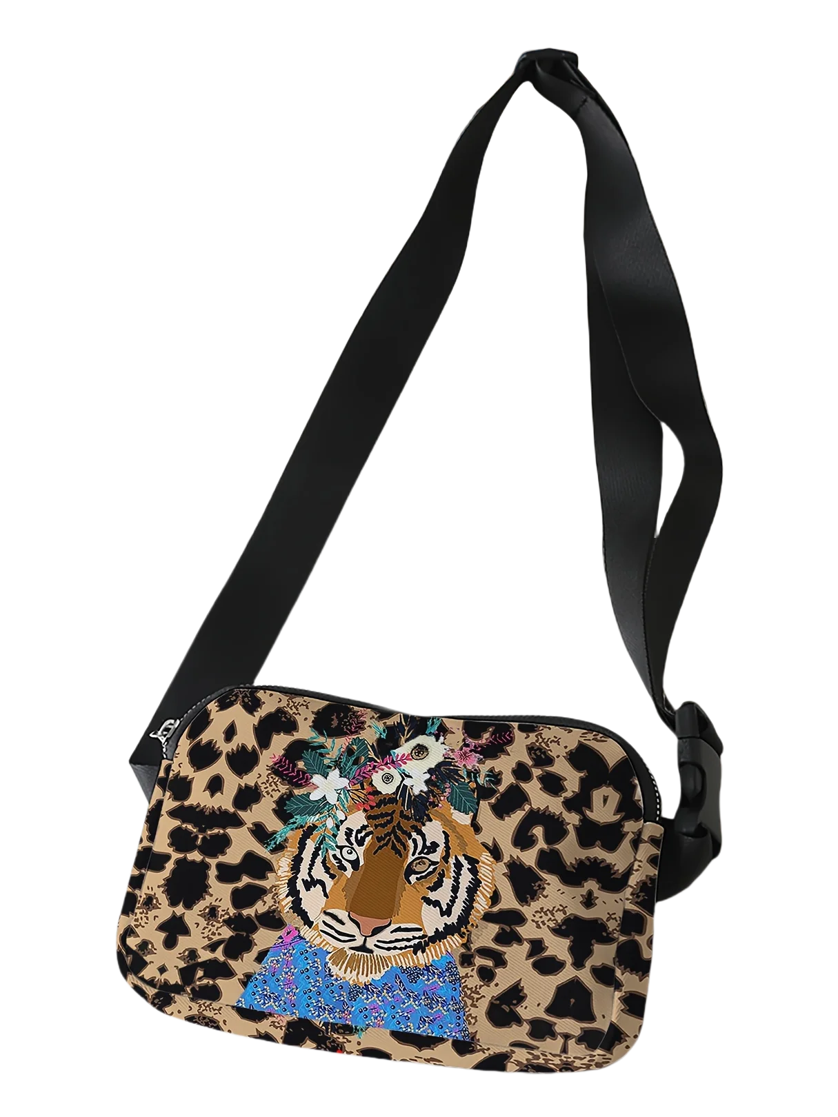 1pc, tiger pattern printed fashionable adjustable crossbody bag, a neutral sports waist bag suitable for running