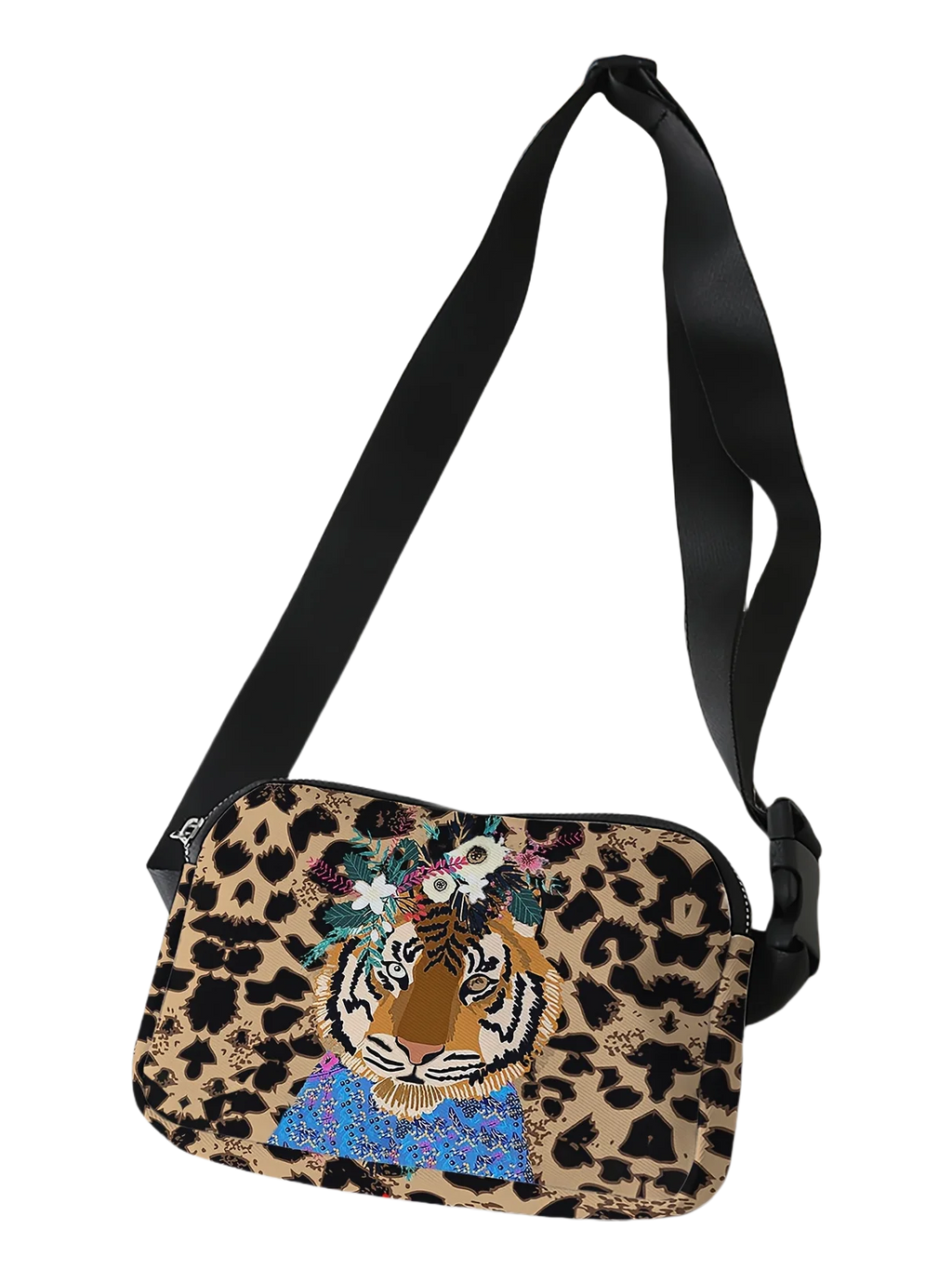 1pc, tiger pattern printed fashionable adjustable crossbody bag, a neutral sports waist bag suitable for running