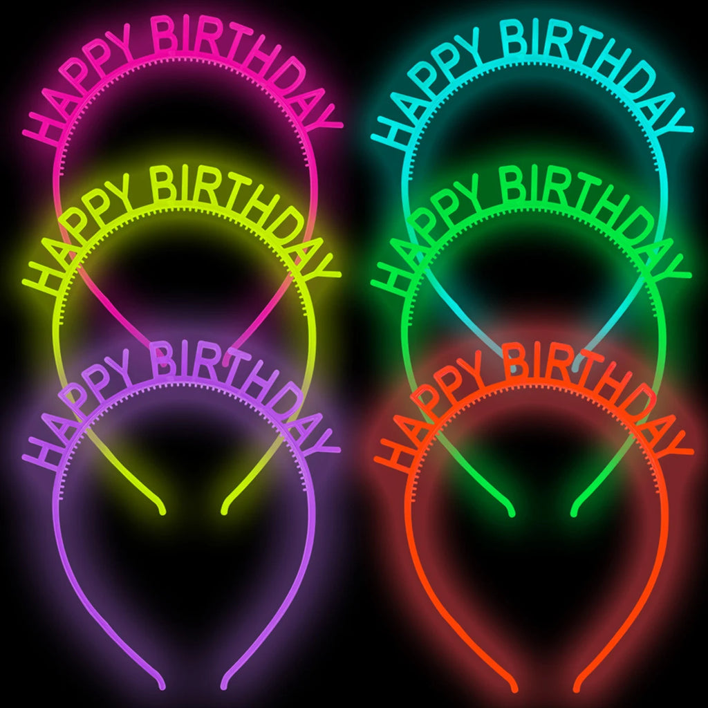 6PCS Glow Party Supplies Luminous Headband Glow in the Dark Birthday Party Decoration Hair Accessories Fluorescent Hair Bands festival disco happy birthday