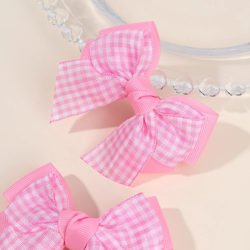 2Pcs bow  Plaid Hair Clips slides Sweet Cute Double Layer Bownot Hairpins Ribbon Barrette For Girls Children Headdress Accessories school party holiday