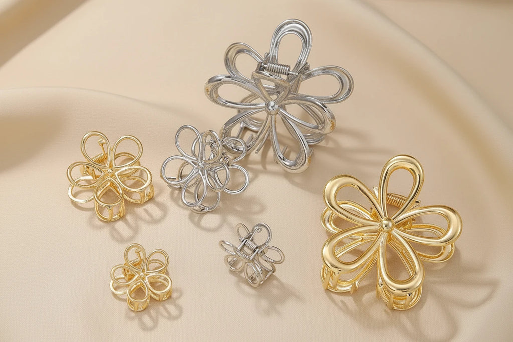 Metal Gold Silver Hollow Flower Hair Claw for Women Girls Hair Crab Clamps Ponytail Shark Clip Headdress Hair Style Accessories
