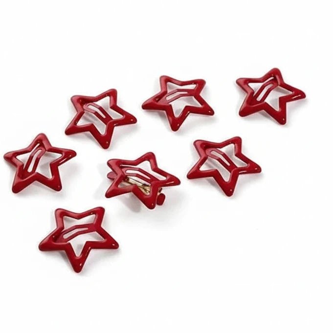 5pcs Red Star Metal Snap Lucky Clip Hair Clips Girls Hairpins Barrettes Hair Jewelry Hairpin Headwear Party