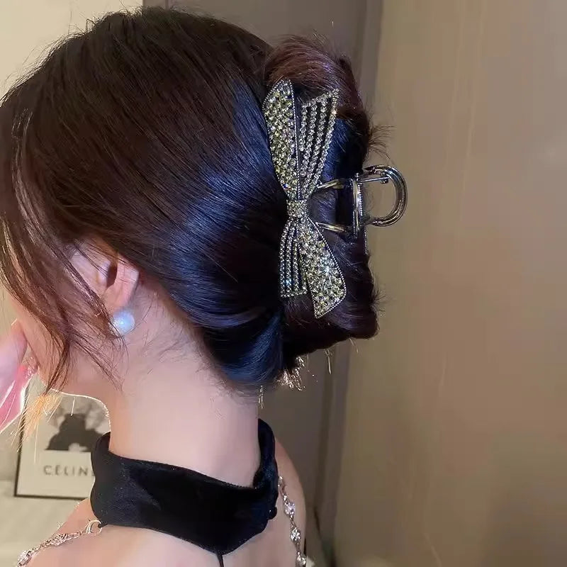Women's Hair Claw Clip  Pearl Rhinestone Bow Shiny Metal For Girls ladies very pretty