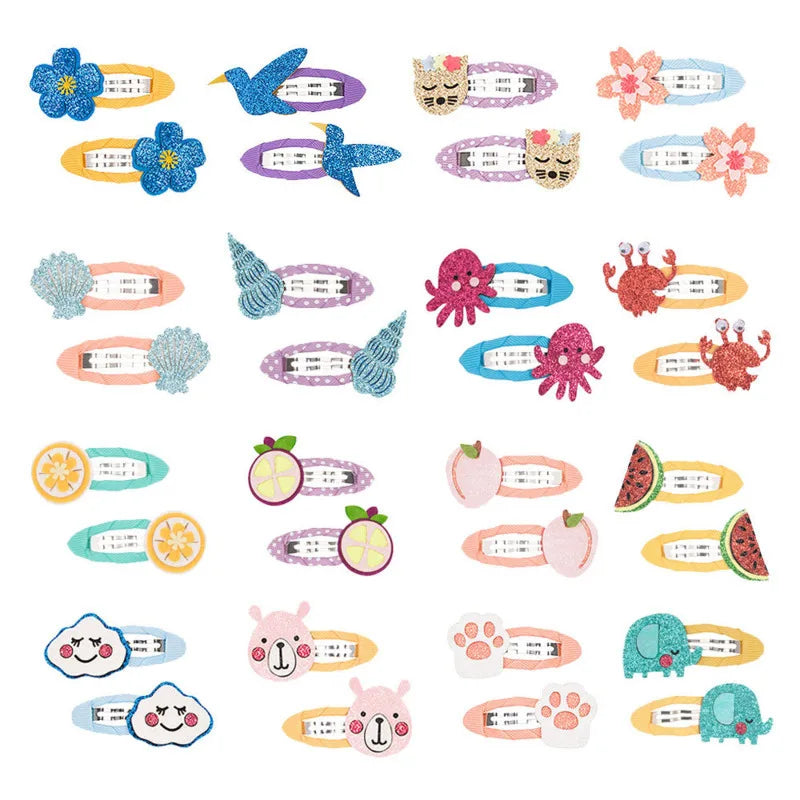 2 Piece Baby Girl Hairpin Hair Clip Accessory Kids Children Headwear Photography Toddler Animal Fruit Kitty Rabbit Shell Flower