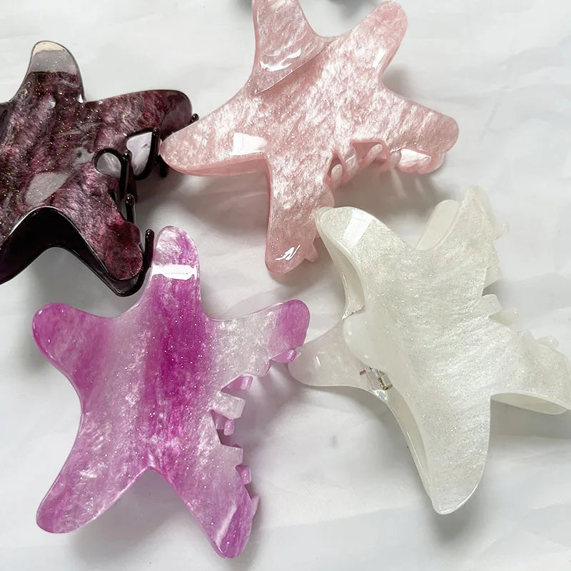 Summer Beach Vacation Style Starfish Hair Clip Shark Clip Colorful Starry Sky Back-of-Head Hair Accessory Pentagon Star Hair Clip holidays girls ladies cruise