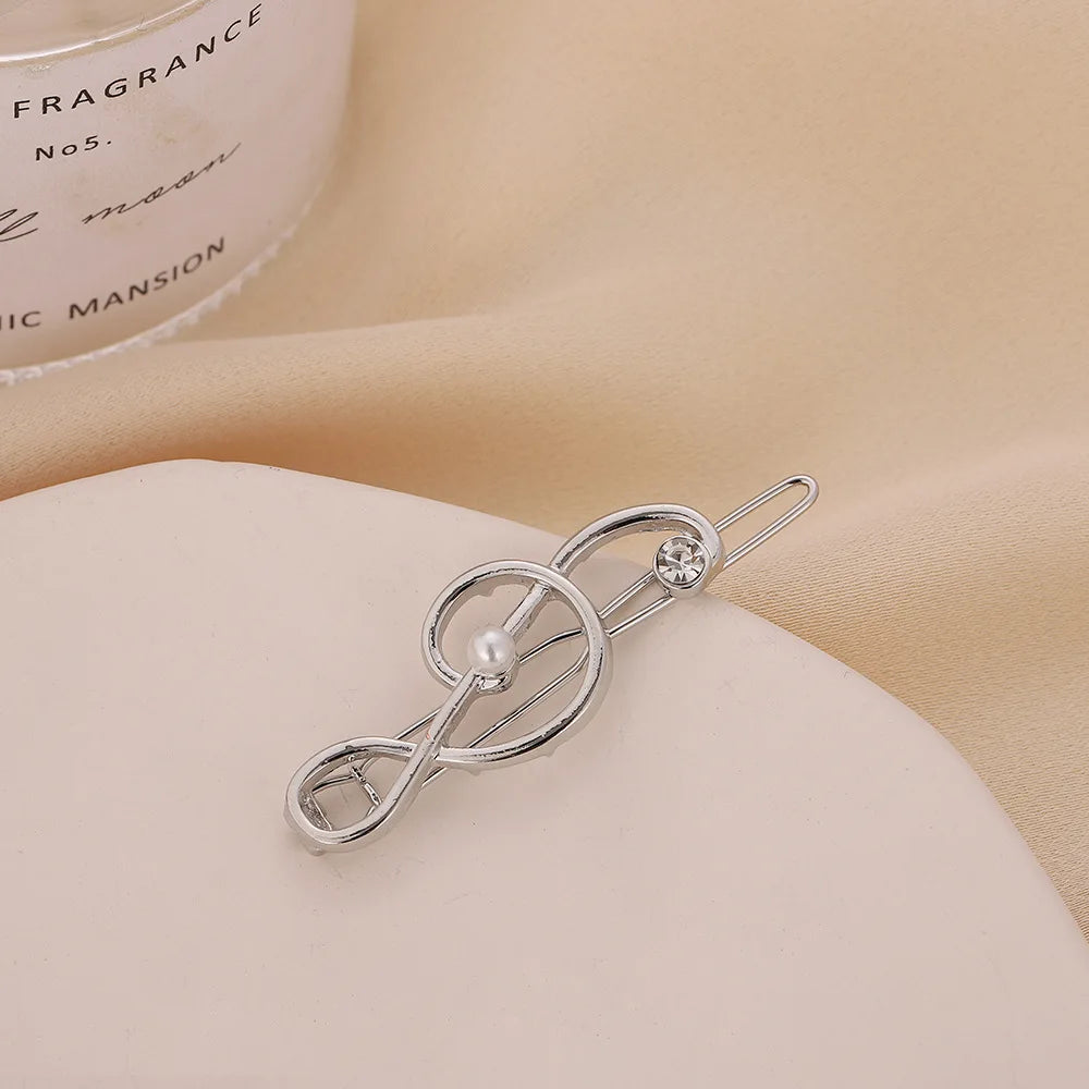 Elegant Music Note Hair clip ideal gift for music teacher or musician, Gold Silver Colour Metal Hairpins Women Girls Rhinestone Side Barrettes Daily Use Wear very pretty