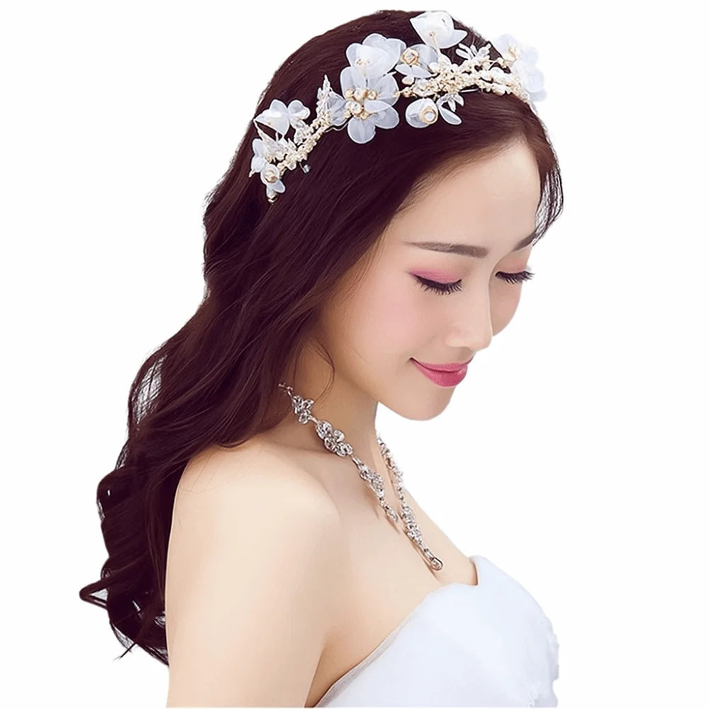 Hair Hoop White Bride Headdress Flower Forest Photography Headband Branch Pearl Wedding Hair Accessories Girls