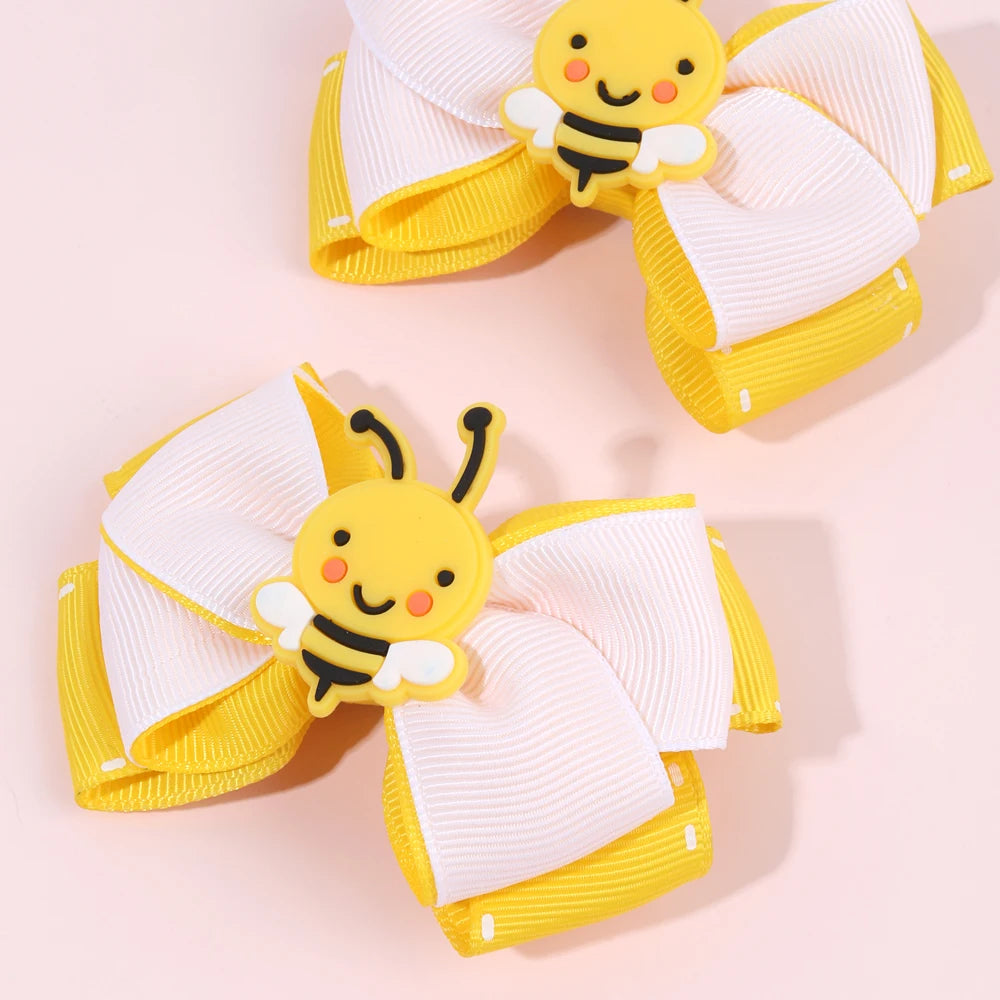 2Pcs Cartoon Bee Hair Clips slides Cute honeybee Ribbon Bow Kids Schools Hairpin Accessories For Children Girls Barrettes Headwear Manchester bee the worker