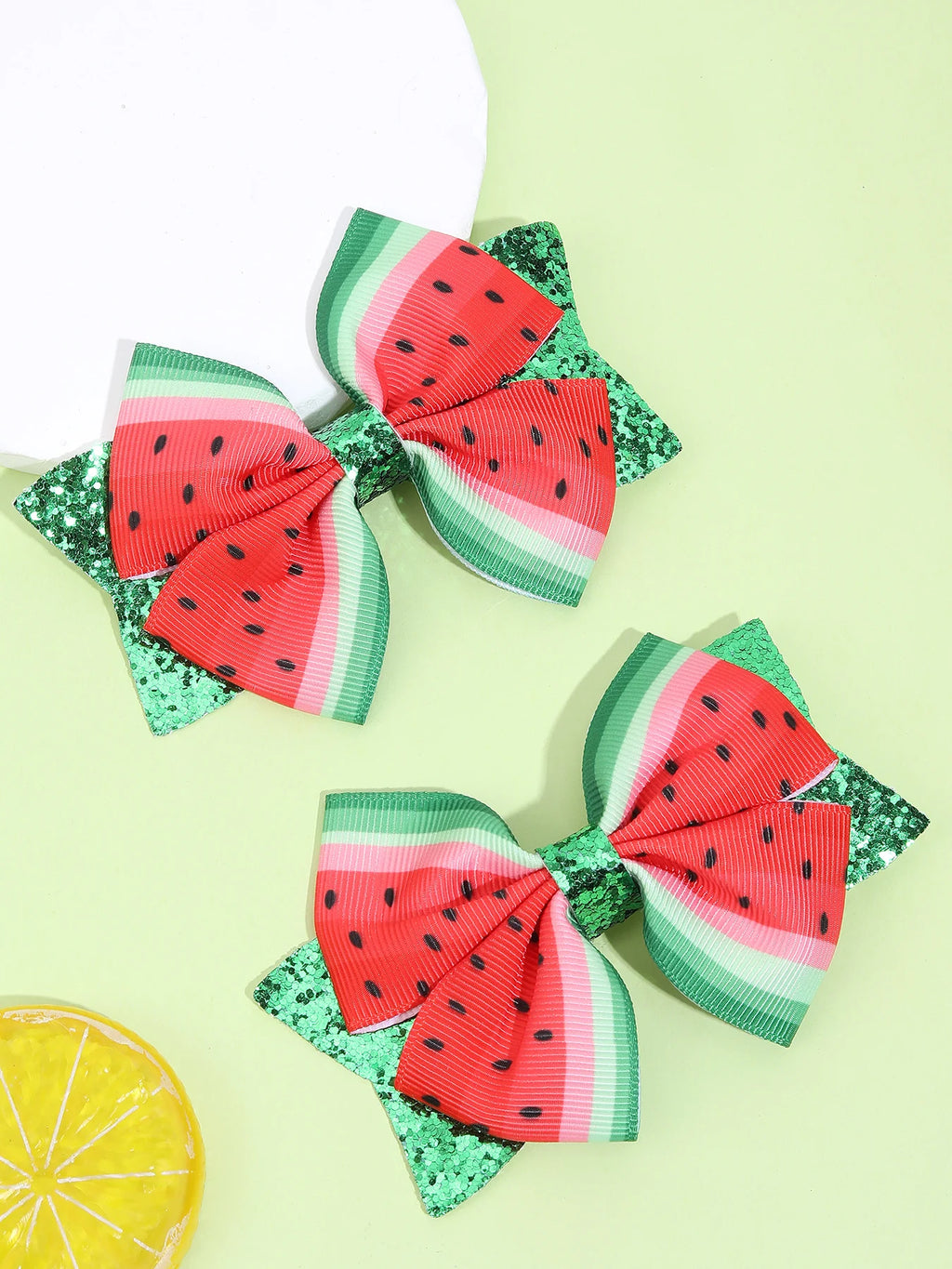 Watermelon Print Hair Bows With Clip Glitter Sequin Hairpin For Girls Children Barrettes Kids Handmade Hairgrip Hair Accessories