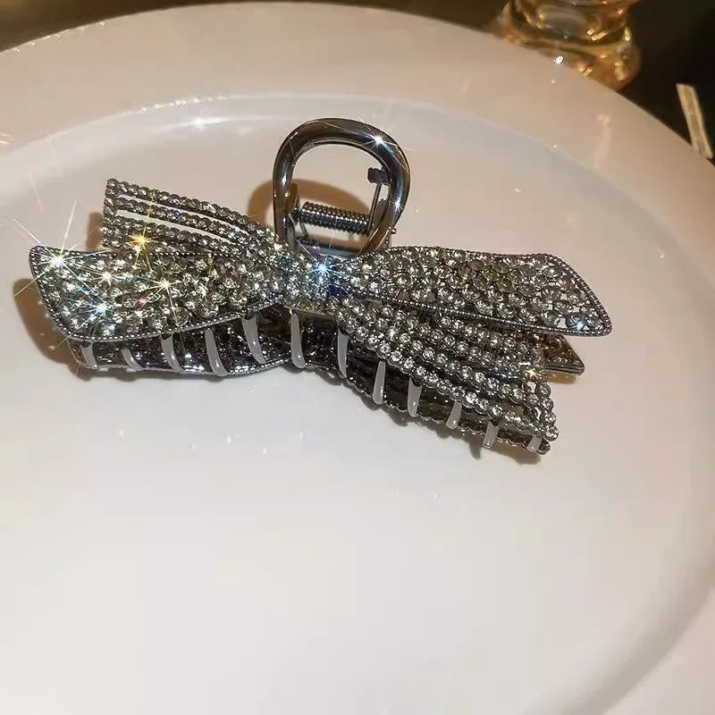 Women's Hair Claw Clip  Pearl Rhinestone Bow Shiny Metal For Girls ladies very pretty