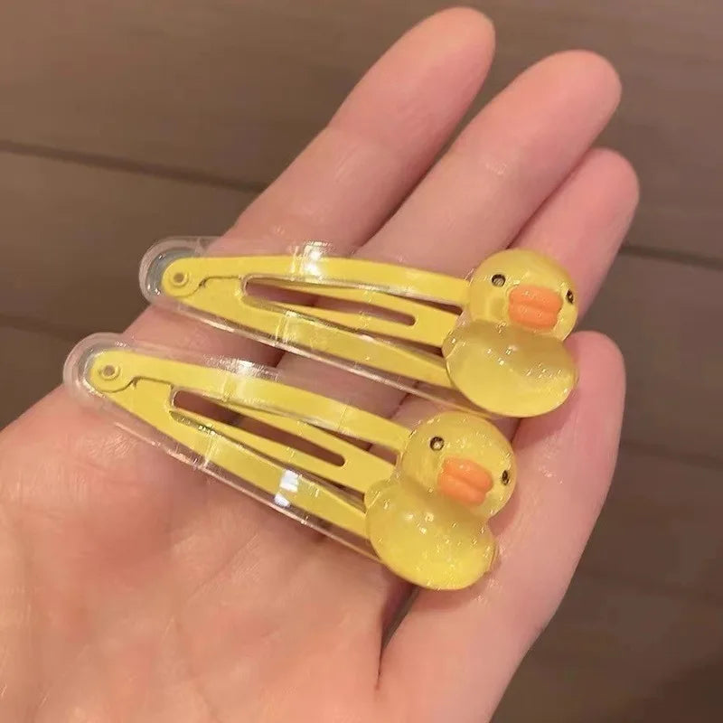 2pcs Cute Cartoon Duck Hair Clips Sweet Tulip Flower BB Hairpins for Girls Transparent Yellow Duckling Side Bangs Accessories