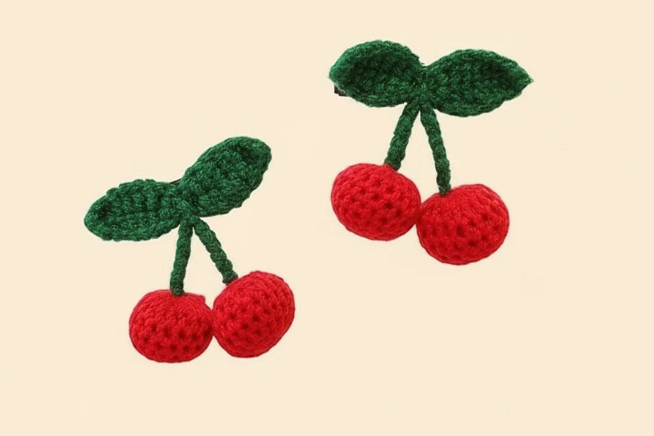 Popular 2Pcs Red Cherry Hair Clip For Baby Girls Cute Knitted Hairpin Barrette Side Clip Child Headwear Fashion Hair Accessories