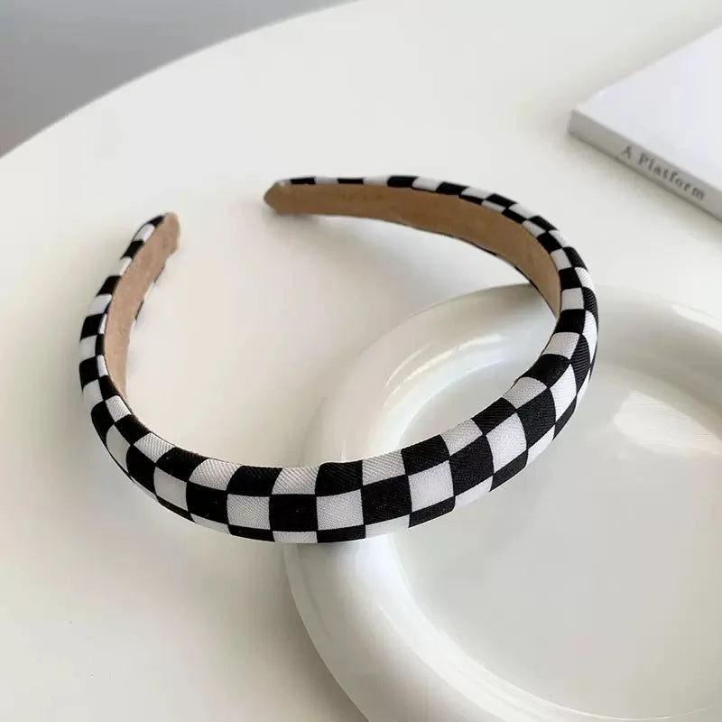 2 Pcs Black White Checkerboard Patterned Hairbands For Women & Girls headbands
