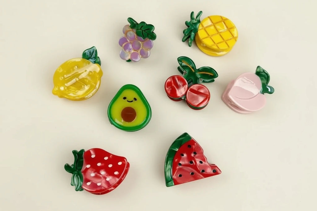 Hair Claw Delicate Mini Fruit Hair Claw for Teens Braids Side Bangs Hairpin avocado grapes strawberry pineapple melon peach lemon cherry fruits mini clips holidays party’s festival summer great for party bags cute for pool party holiday etc