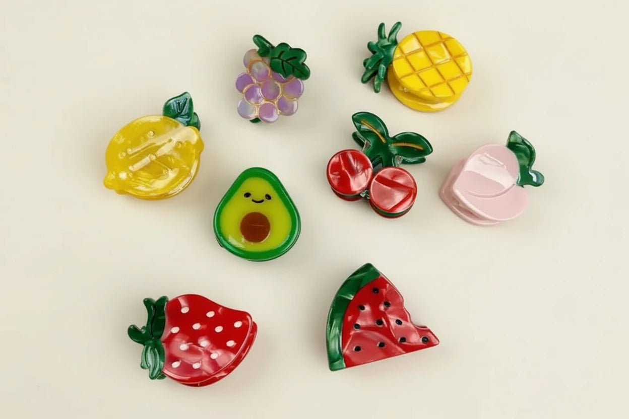 Hair Claw Delicate Mini Fruit Hair Claw for Teens Braids Side Bangs Hairpin avocado grapes strawberry pineapple melon peach lemon cherry fruits mini clips holidays party’s festival summer great for party bags cute for pool party holiday etc