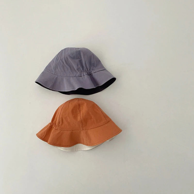 Double Sided Baby Bucket Hat Solid Color Striped Plaid Fisherman Cap for Infant Panama Bonnet Summer Kids Sun Visor Hats 6 month to 18 month