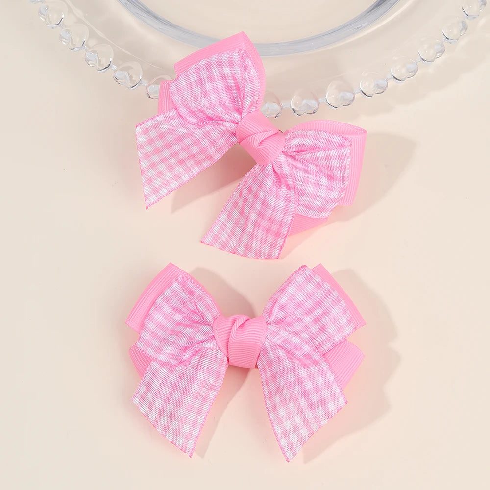 2Pcs bow  Plaid Hair Clips slides Sweet Cute Double Layer Bownot Hairpins Ribbon Barrette For Girls Children Headdress Accessories school party holiday