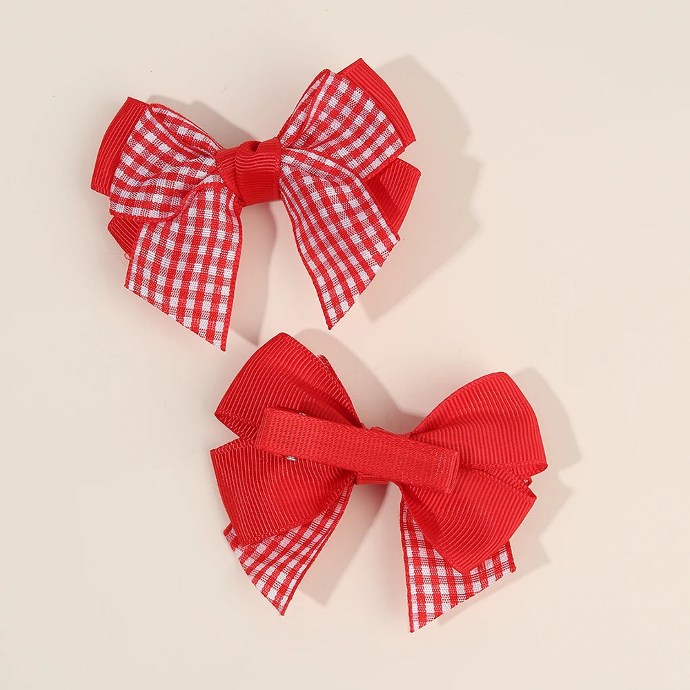 2Pcs bow  Plaid Hair Clips slides Sweet Cute Double Layer Bownot Hairpins Ribbon Barrette For Girls Children Headdress Accessories school party holiday
