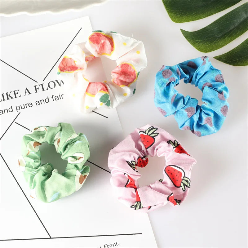 Summer Fruit Pattern Elastic Hair Ties for Women New Trend Scrunchies Ponytail Elastic Hair Bands Hair Accessories