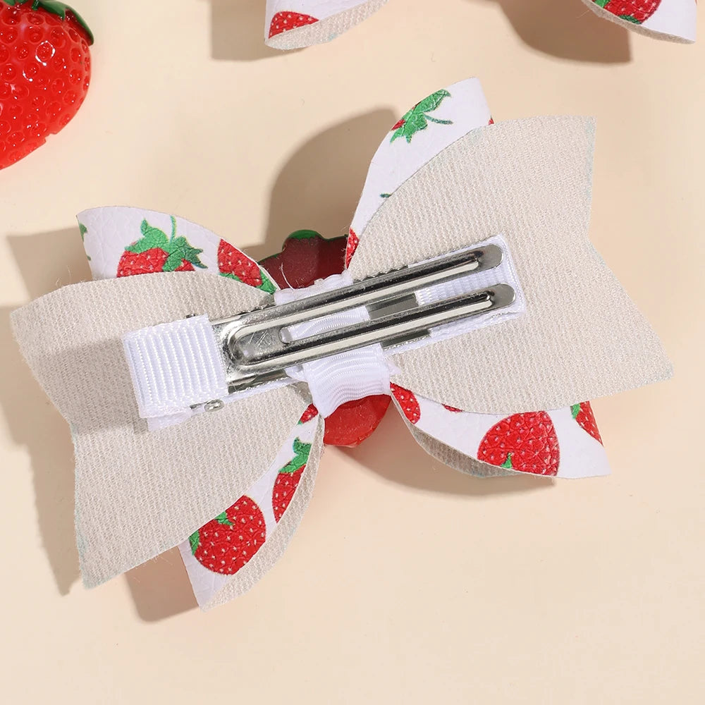 2pcs/Pack Sparkling Fruit Shaped 3D Strawberry Decoration Leather Hair Clips for Girls, Toddler Girl Hair Accessories Headwear