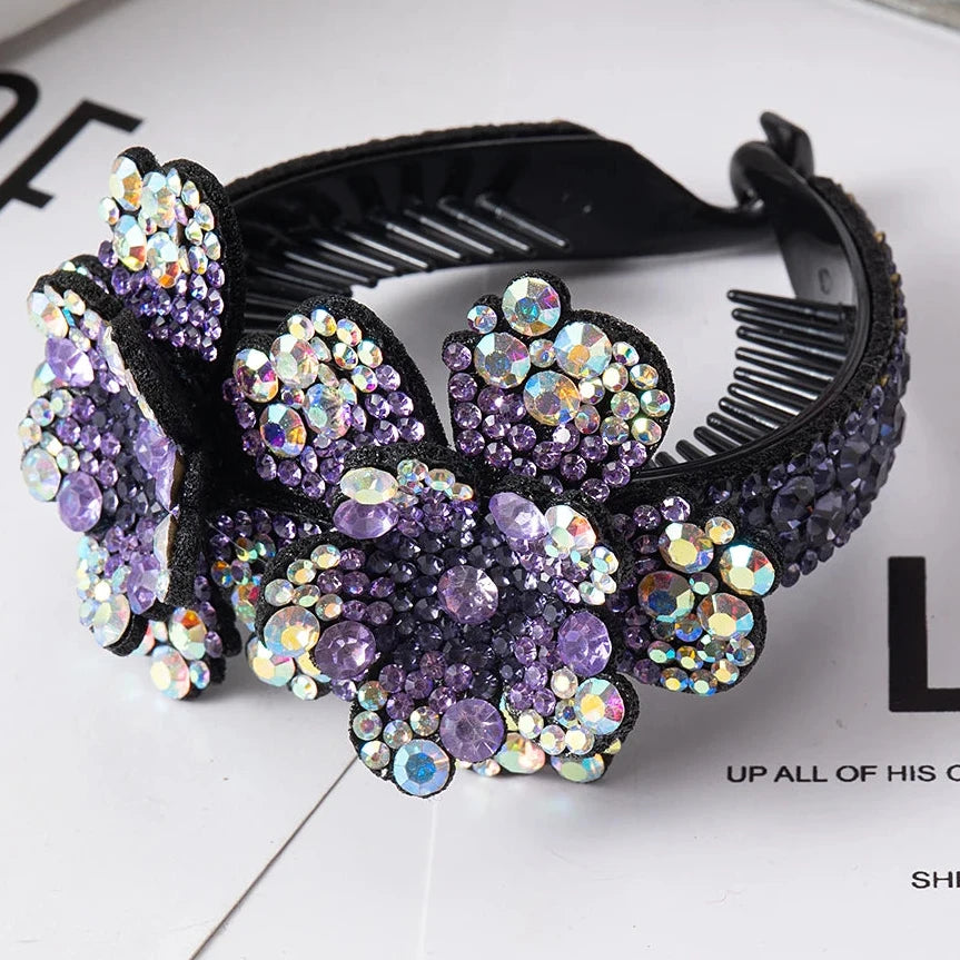 Rhinestone Hair Claw  bun for Women Flower