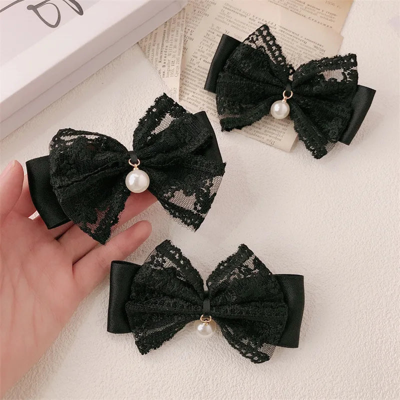 2/4pcs lace bow hair clip, pearl bow, bangs clip, side hair clip, hair accessory, hairpin pretty girls ladies