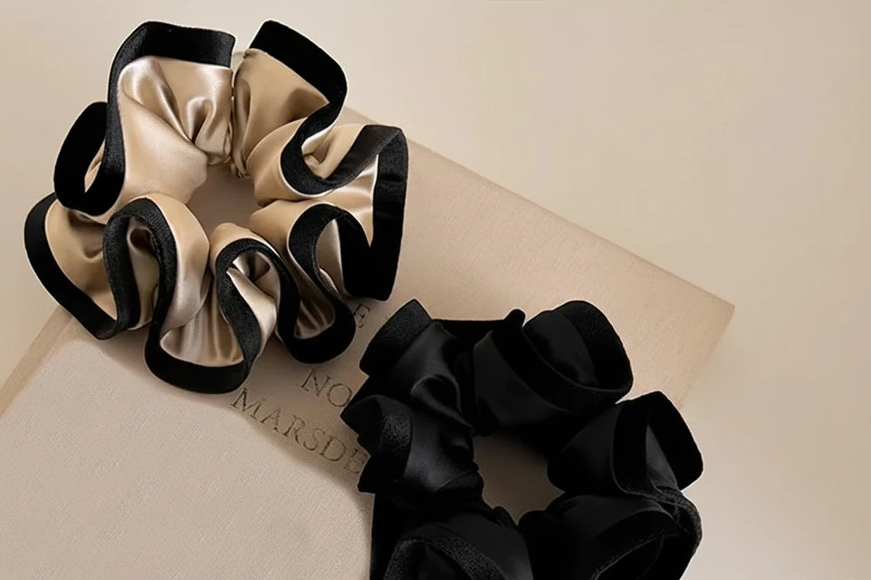 ruffle style velvet-edged satin scrunchie