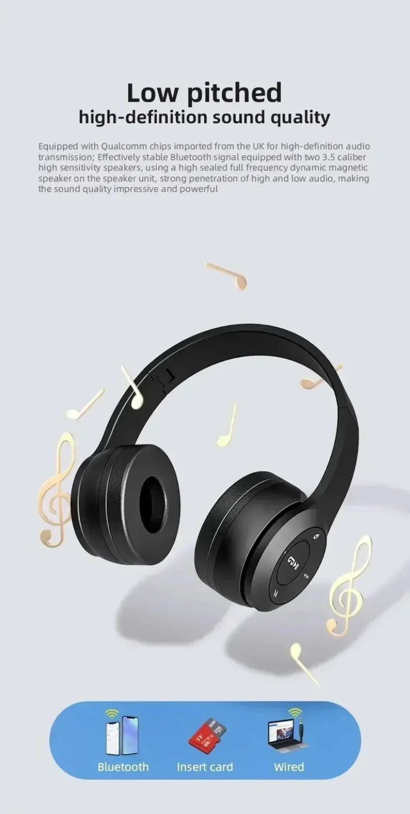 Portable headphones Foldable Wireless Bluetooth 5.0 Headset For Bluetooth connection TF Card slot