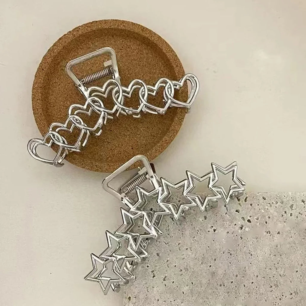 1pc Metal star silver large hair clip with simple design and high-end cmaw clip at the back of the head hair up  perfect for holidays work etc hearts love