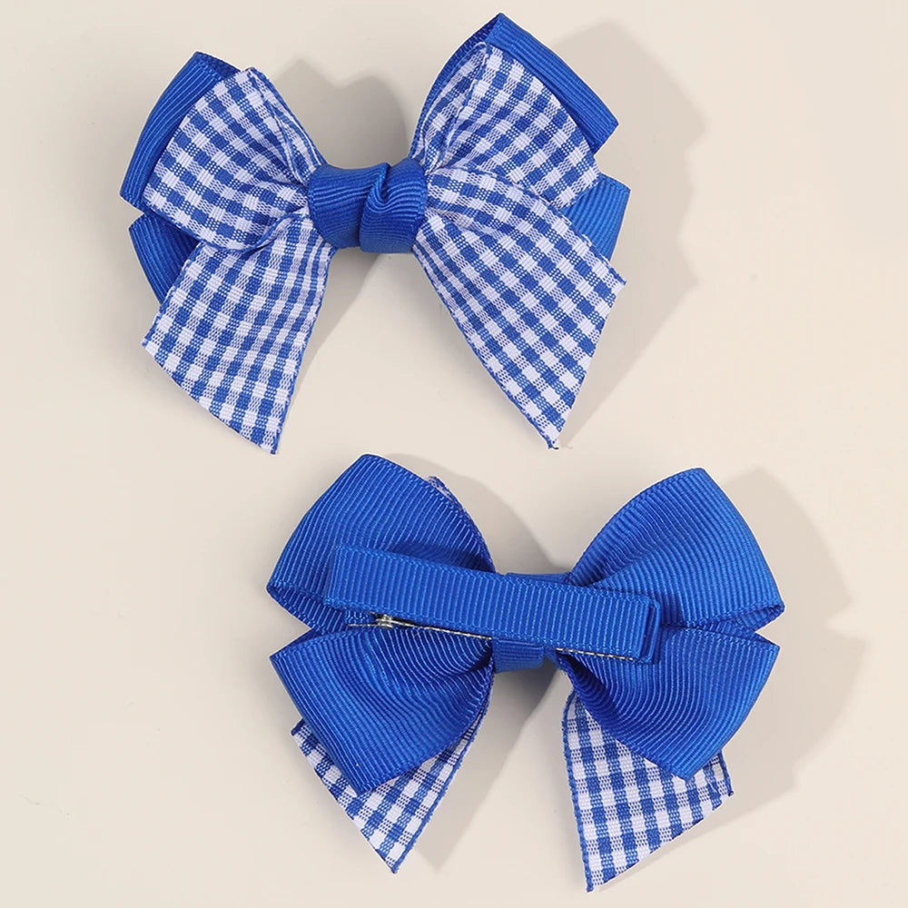 2Pcs bow  Plaid Hair Clips slides Sweet Cute Double Layer Bownot Hairpins Ribbon Barrette For Girls Children Headdress Accessories school party holiday