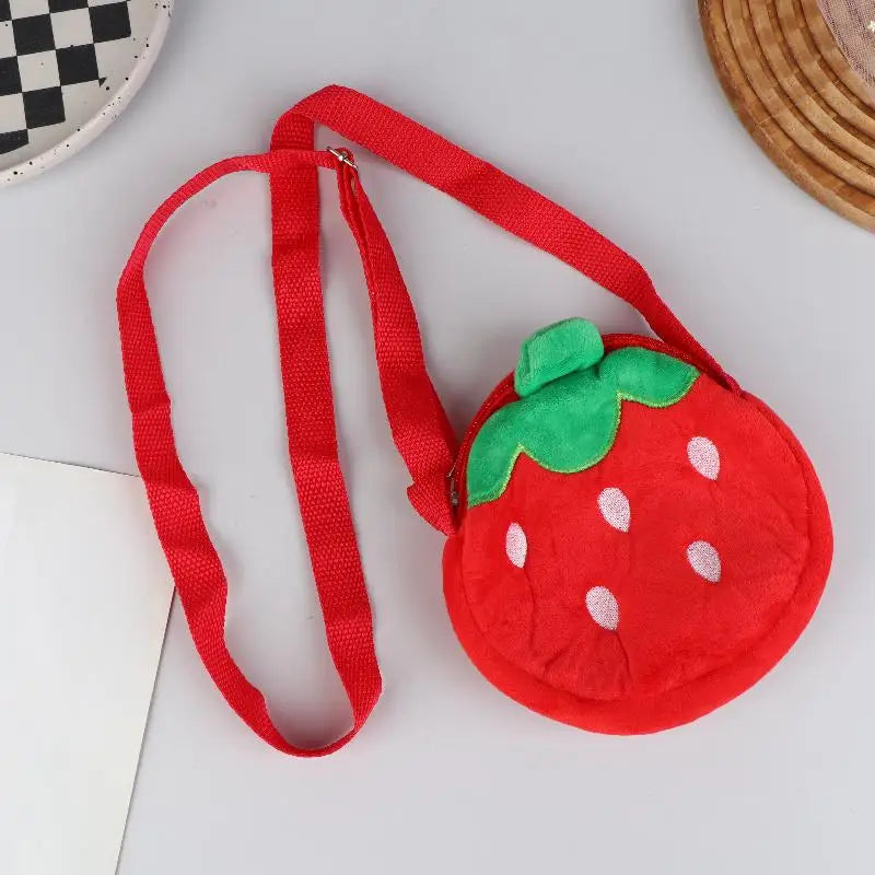Adorable Cartoon Strawberry Plush Purse Crossbody Bag for Kids, Adults