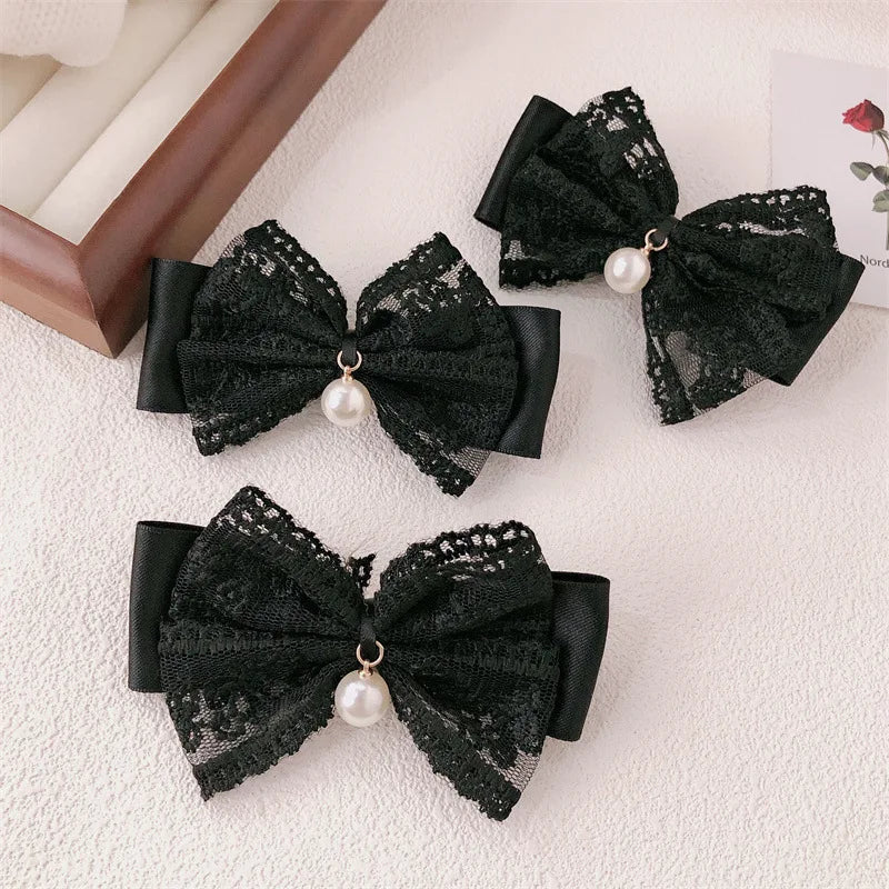 2/4pcs lace bow hair clip, pearl bow, bangs clip, side hair clip, hair accessory, hairpin pretty girls ladies
