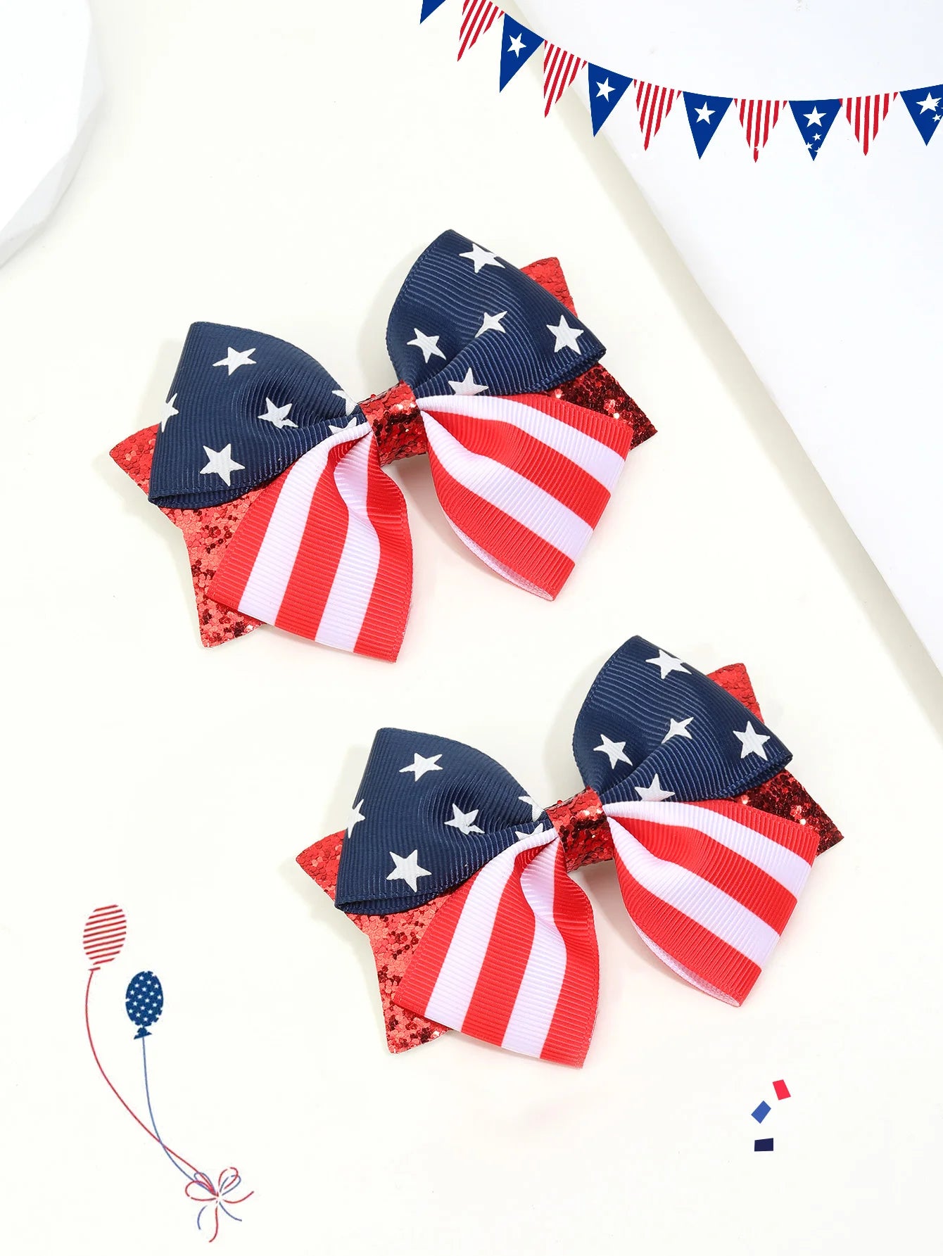 2Pcs USA Flag Bow Hair Clip Ribbon Patriotic American Flag Design Red White Blue Bow Barrettes For 4th Of July Party Accessories trip to America Florida New York holiday