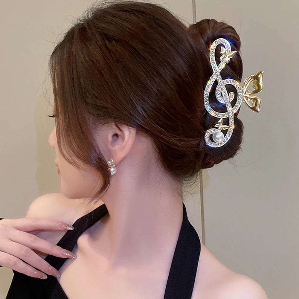 10.5cm metal claw clip ladies  For Women  Ponytail Hair  Hair Clips Ladies Pearl Rhinestone Butterfly Hair Accessories music teacher gift musician