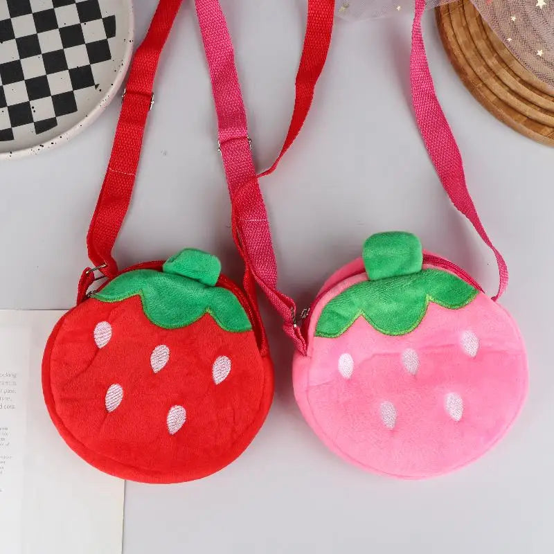 Adorable Cartoon Strawberry Plush Purse Crossbody Bag for Kids, Adults