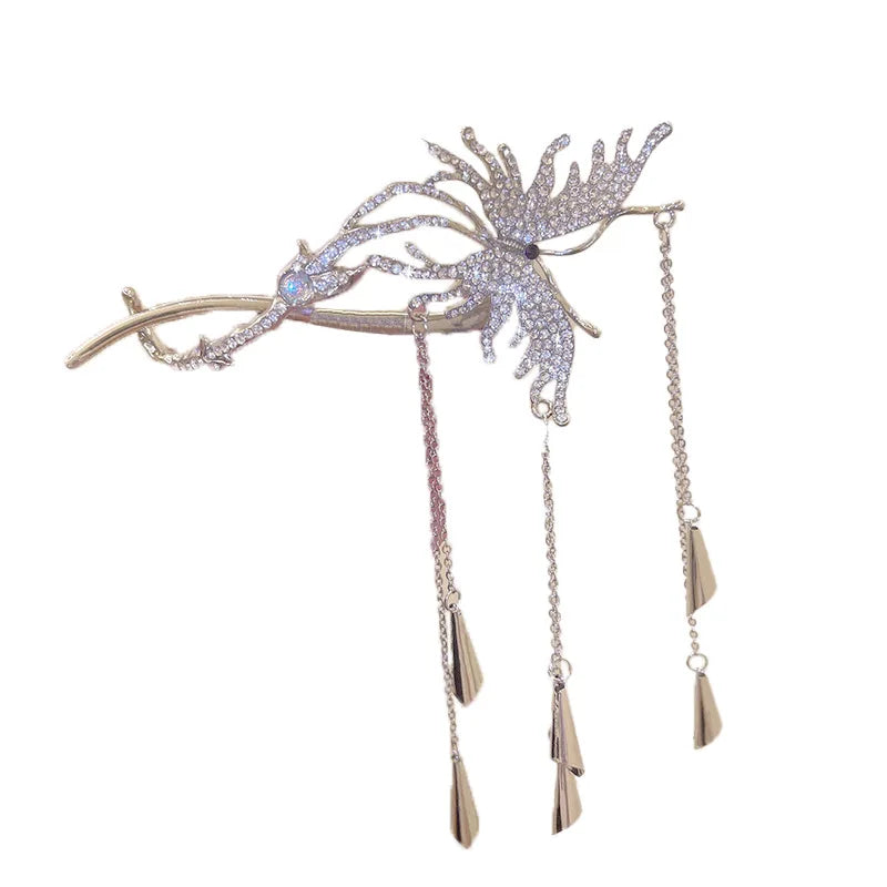 Fashion Shiny Crystal Butterfly Tassel Hair Claws for Women Luxury Delicate Shark Clip Hair Styling Clip Hair Accessories holiday special occasion elegant  perfect for a cruise ship black tie night